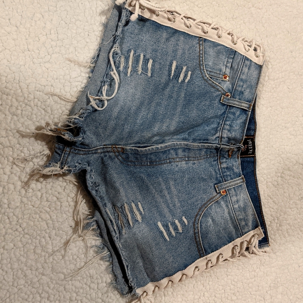 *5 for $50* Tie side cut off denim shorts